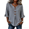 thumbnail image 2 of Hfnxid Women 3/4 Sleeve Shirts Loose Fit Ruffle Shirt Striped Button V Neck Blouses Solid Color Fall Clothes Gray L, 2 of 6