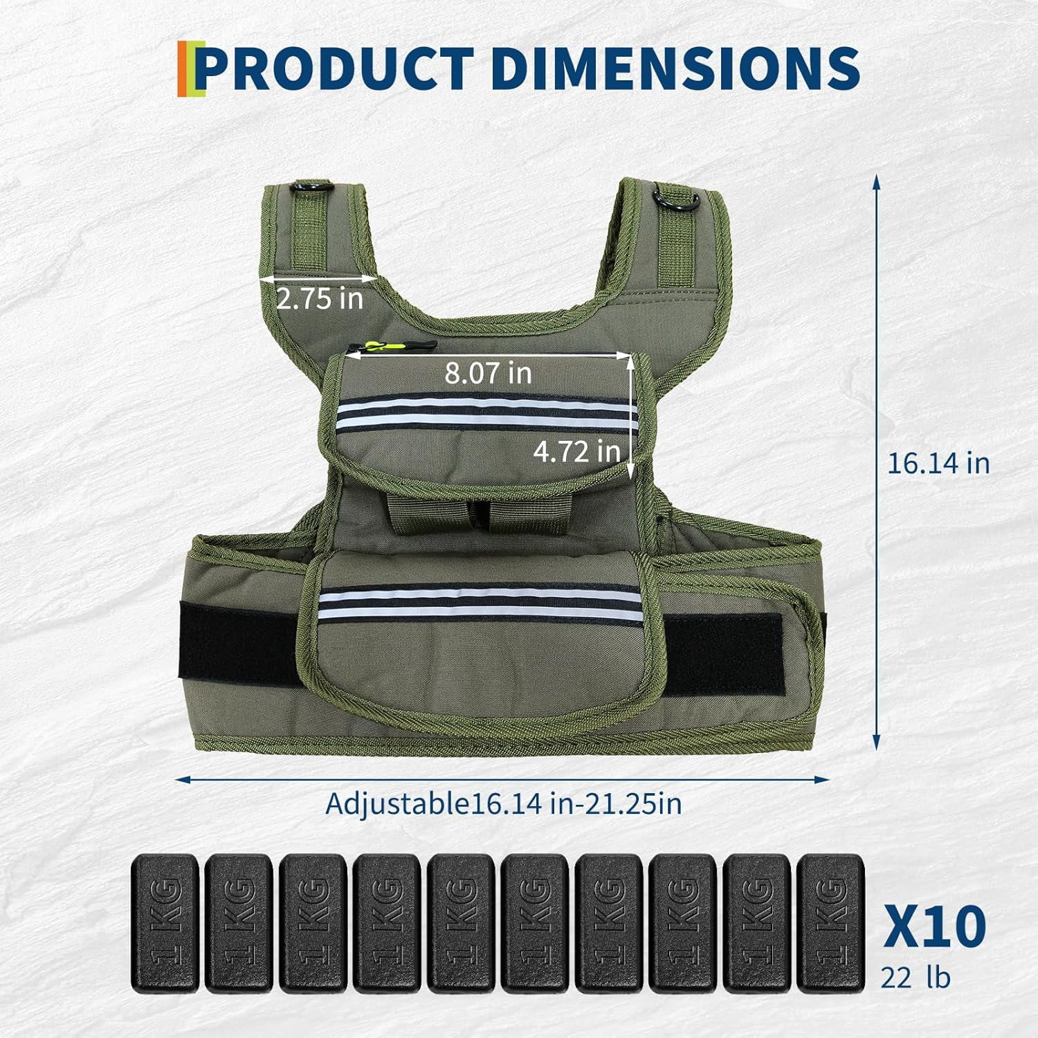 Adjustable Weighted Vest for Rucking & Running, 25lbs/35lbs/45lbs Weight Vest for Men Women with Reflective Strips, Storage Pocket for Strength Training, Walking, Workouts