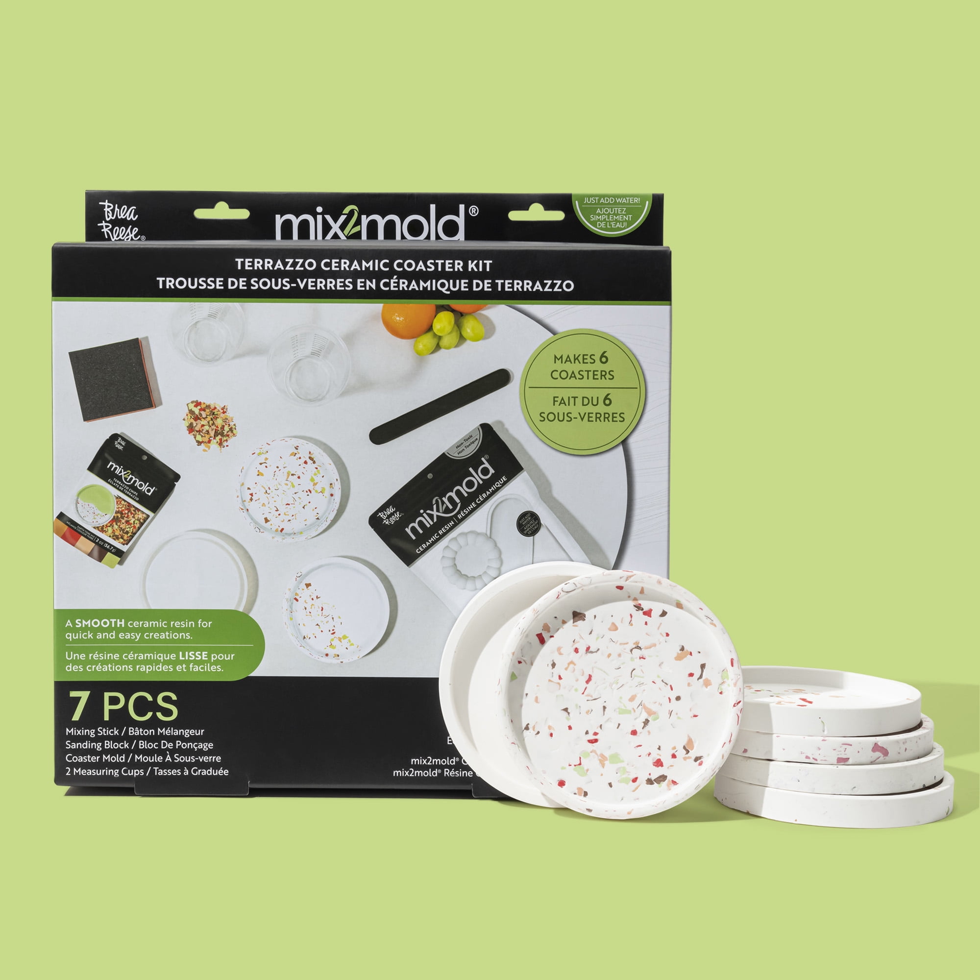 Brea Reese Mix2Mold Terrazzo Ceramic Coaster Kit - DIY  6 Coasters, All-In-1 Craft, Pastel Terrazzo, Silicone Mold-Resin-Accessories, Just Add Water