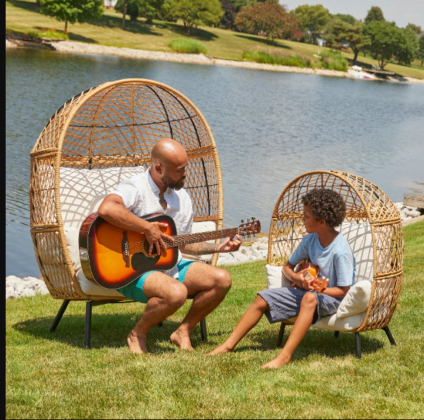 Better Homes & Gardens Kid's Ventura Outdoor Wicker Stationary Egg Chair with Cream Cushions - image 3 of 8