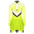 thumbnail image 4 of Aislor Women's Color Block Rhinestone Figure Skating Dress Irregular Gymnastics Leotard Dress Fluorescent Yellow XL, 4 of 7