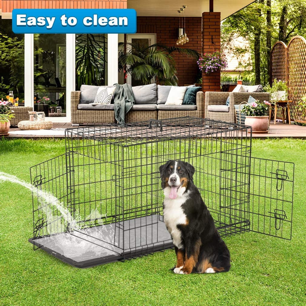 BestPet 48 inch 42 inch Large Dog Crate Dog Cage Dog Kennel Metal Wire Double-Door Folding Pet Animal Pet Cage with Plastic Tray and Handle 