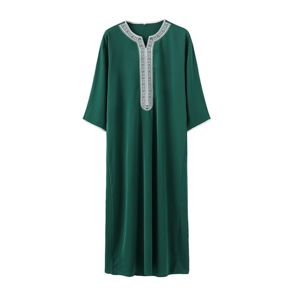 Men's Arab Long Sleeve Embroidered Thobe Traditional Middle Robe Wear Elegant Dress Long Robe With Pockets Clothes