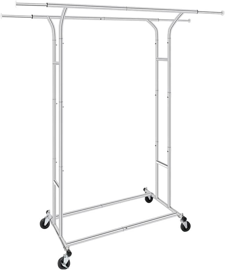 Heavy Duty 2 Double Rod Clothing Garment Rack for Hanging Clothes