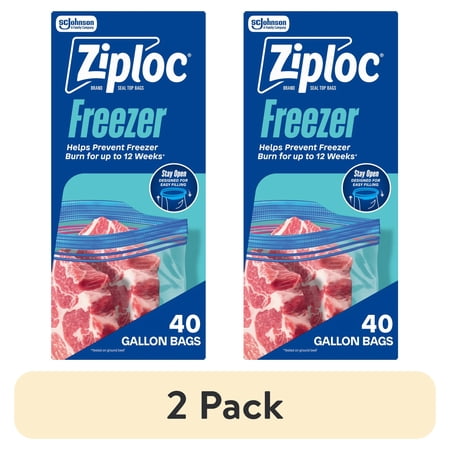 (2 pack) Ziploc Brand Freezer Food Storage Bags, School Supplies, Grip 'n Seal Technology, Zipper, Gallon, 40 Count