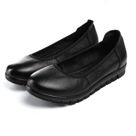 

Toyella Authentic Leather Work Shoes Women s Black Non-slip Flat Work Leather Shoes Flat Black 42