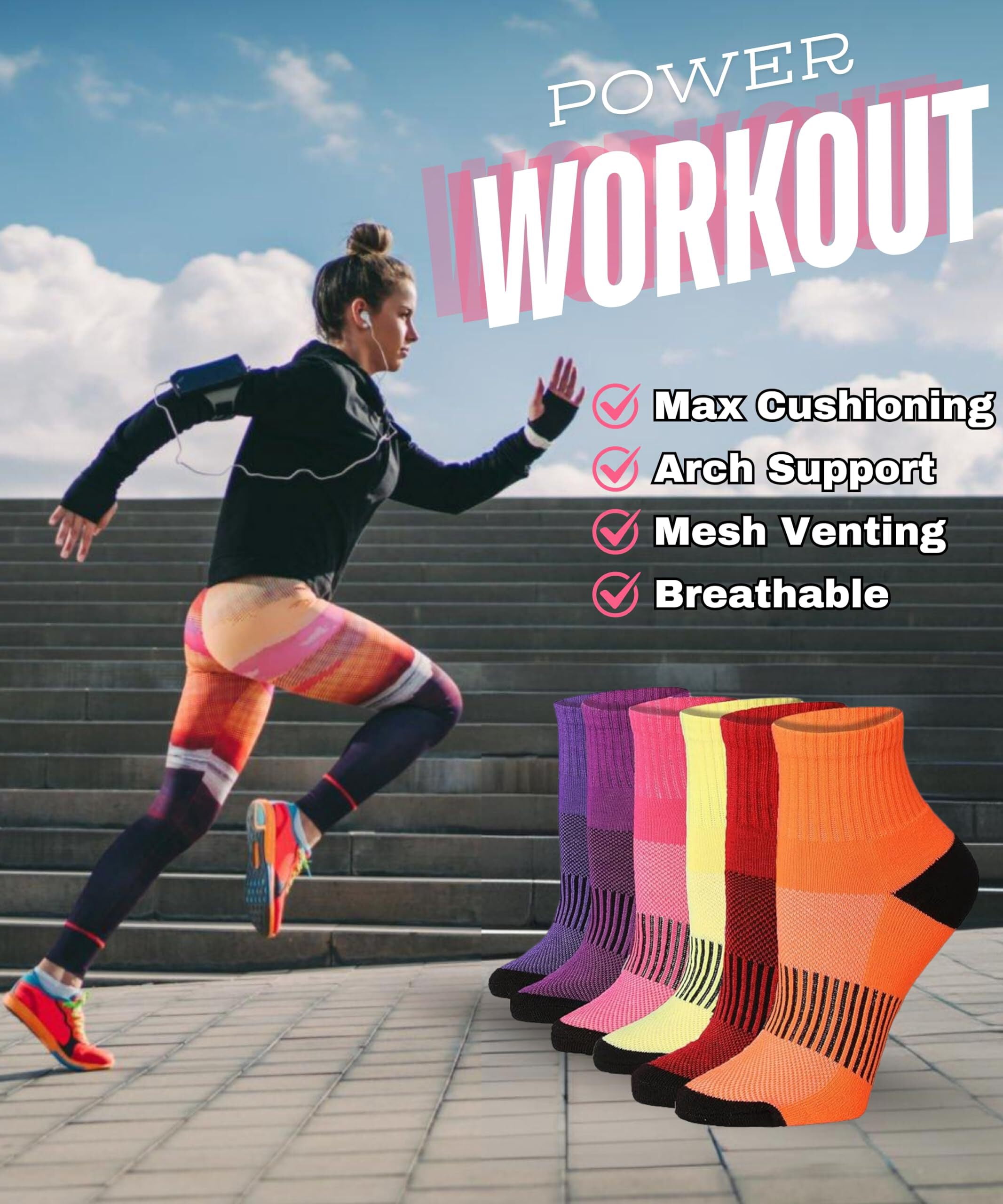 Colorfut Women's 12-Pairs Running & Athletic Sports Performance Ankle/Quarter Socks