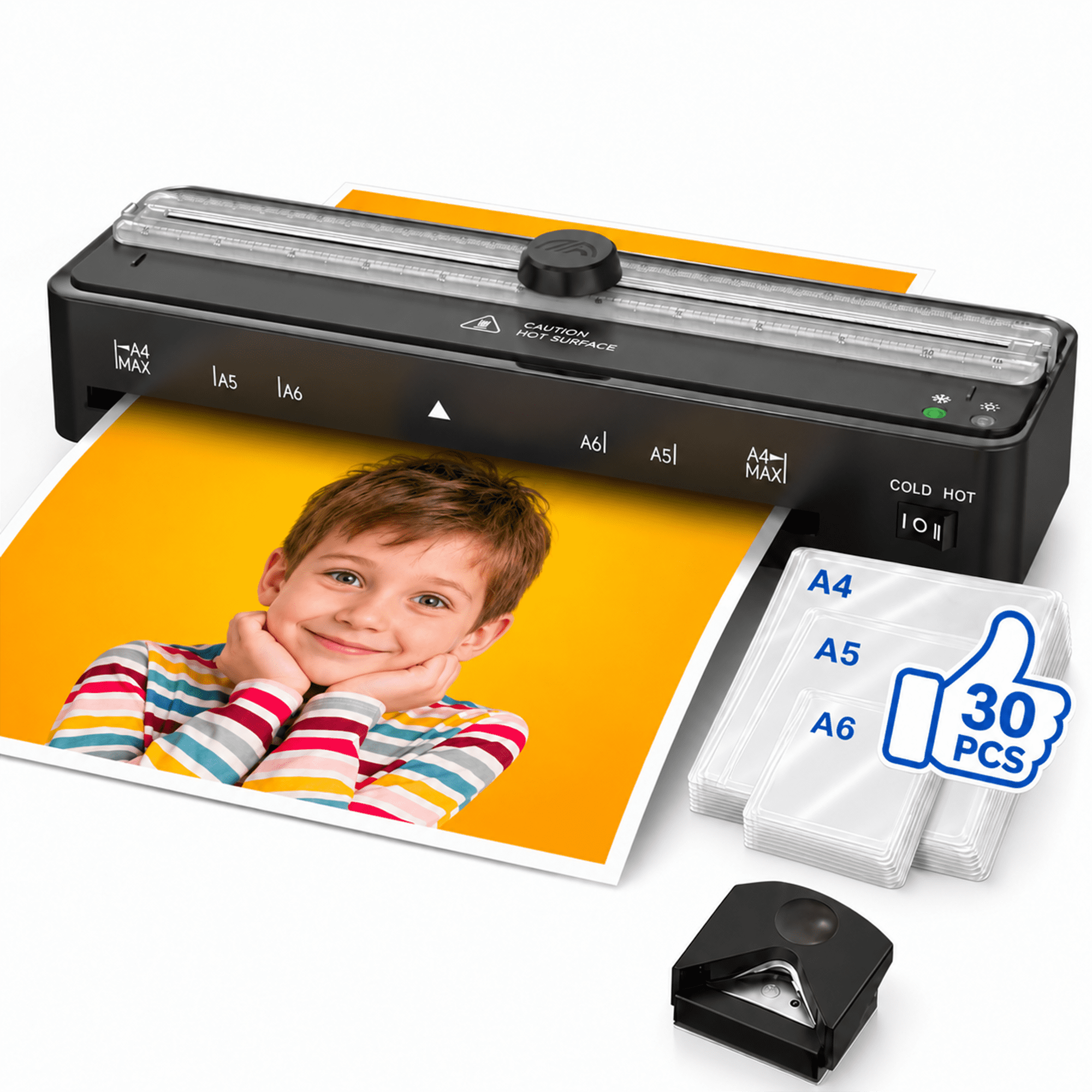 GOLDLEMON 9-Inch Thermal Laminator Machine with 30 Laminating Sheets, Corner Rounder & Built-in Cutter, Personal Laminator for Teachers, Black