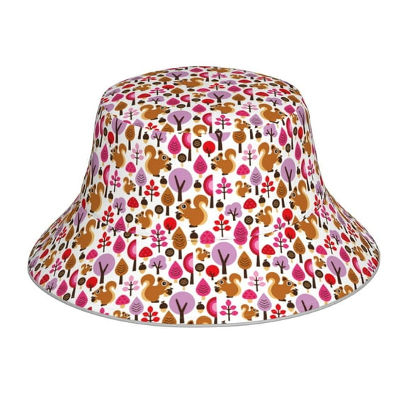 Kll Squirrel In The Forest Bucket Hat for Women Men Packable Travel Beach Sun Hat Outdoor Rave Accessories Reflective Fisherman Cap