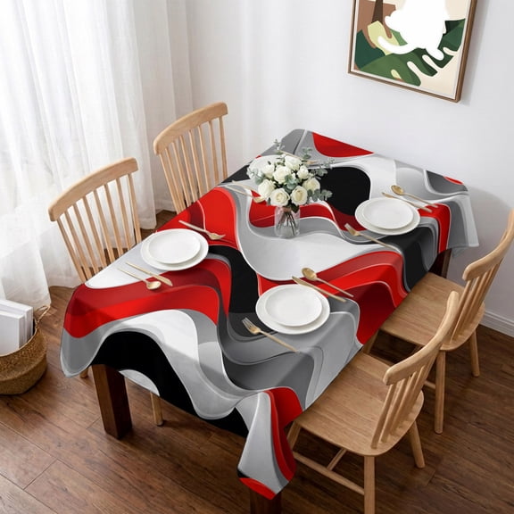 Red Black Grey Table Cloth Waterproof Tablecloths, Moire Modern Artwork Abstract Tablecloth Dining Table Cover for Kitchen Party Tabletop Outdoor, Rectangle Tablecloth 60x102 Inch