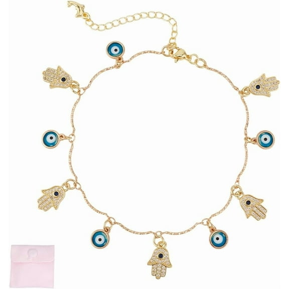 Charms Anklets Good Luck Protection Gold Amulet Ankle Bracelets Dainty Hamsa Hand Blue Eyes Pendants Adjustable Foot Chain Anklets for Womem Summer Beach Jewelry Gift Gray