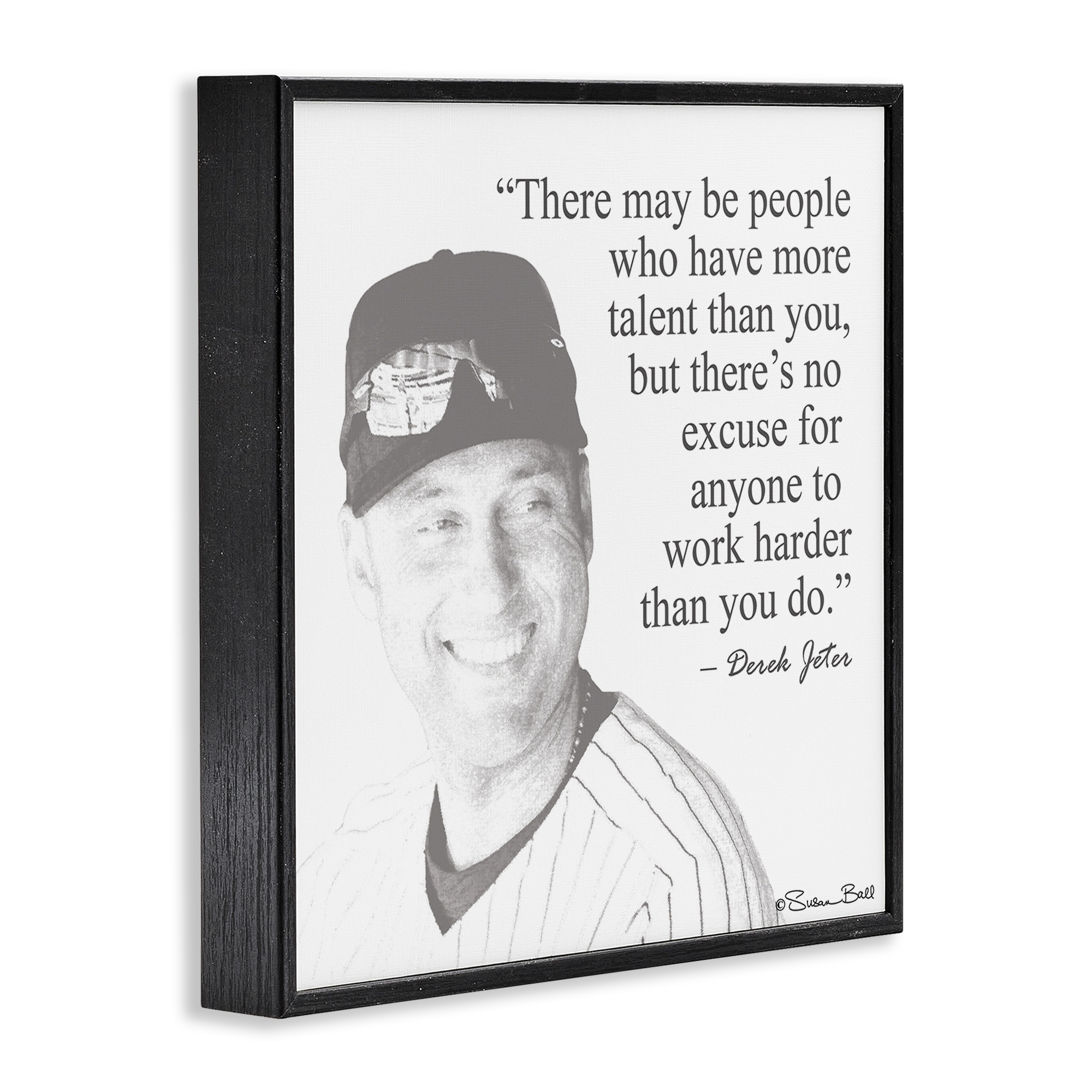 Stupell Industries Work Hard Derek Jeter Quote Inspirational Painting Black Framed Art Print Wall Art, 17 x 17