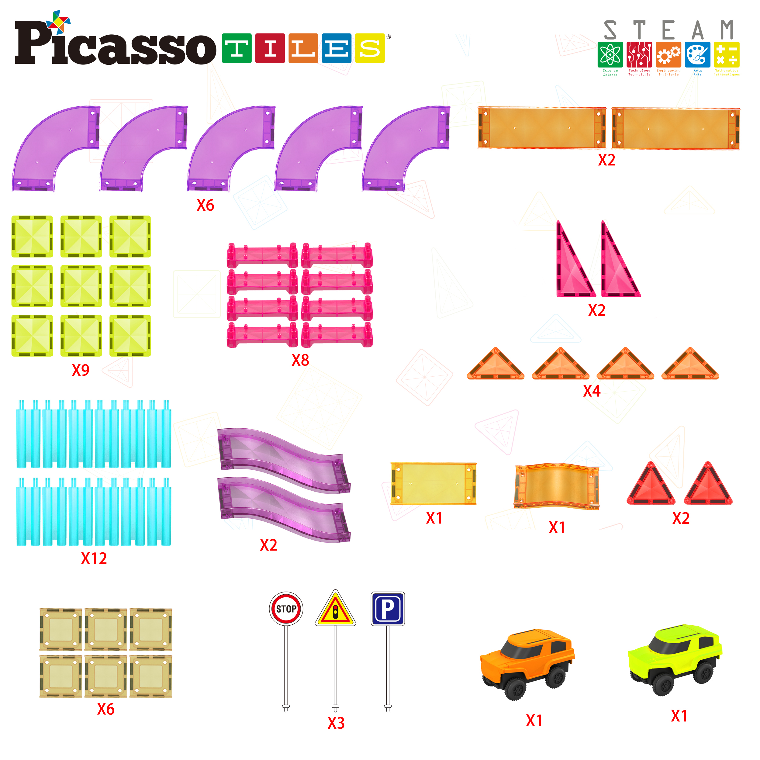 Picasso Tiles 60-Piece Mini Magnetic Race Track Set photo 8