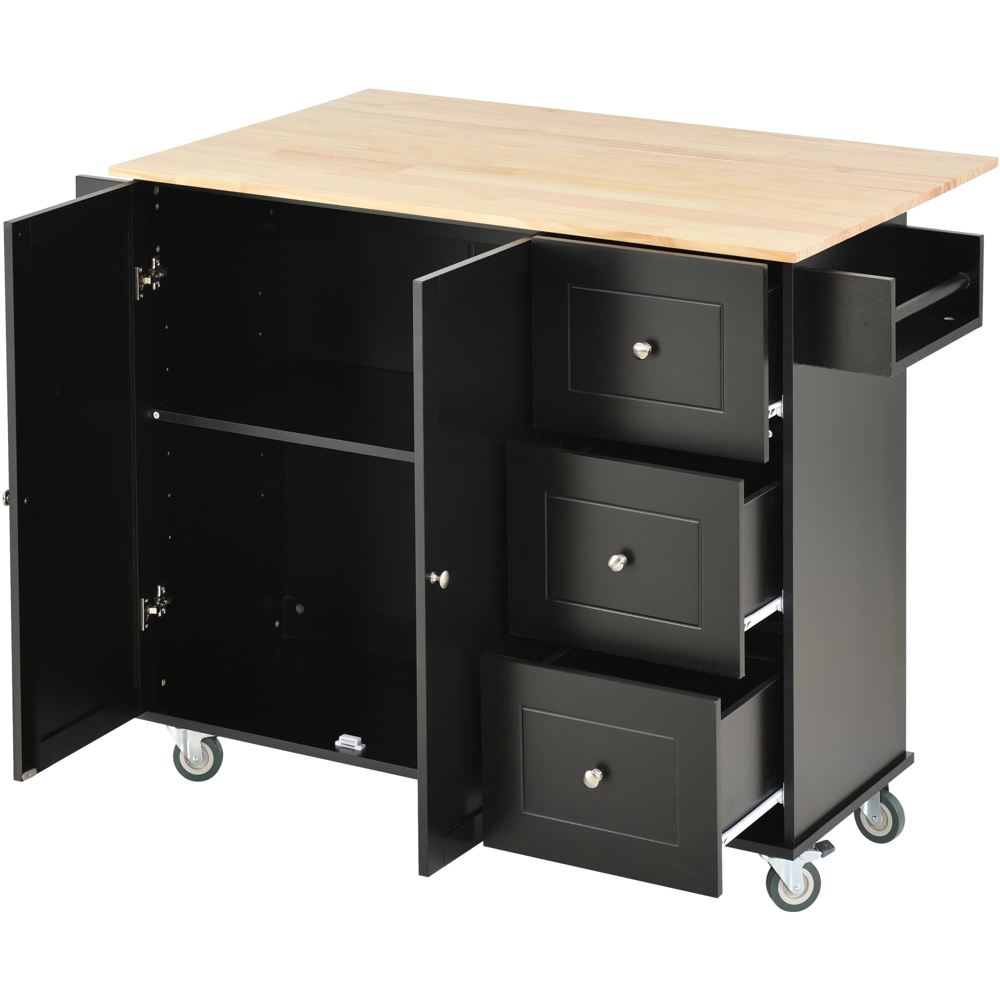MAYEERTY Rolling Mobile Kitchen Island with Drop Leaf, Locking Wheels & Storage Cabinet