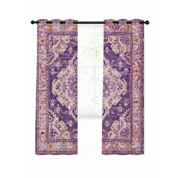 Purple Orange Boho Blackout Curtains 72 Inches Long for Bedroom, Ethnic Geometric Middle Century Art Thermal Insulated Room Darkening Black Out Window Curtain Panels Grommet Drapes for Living Room