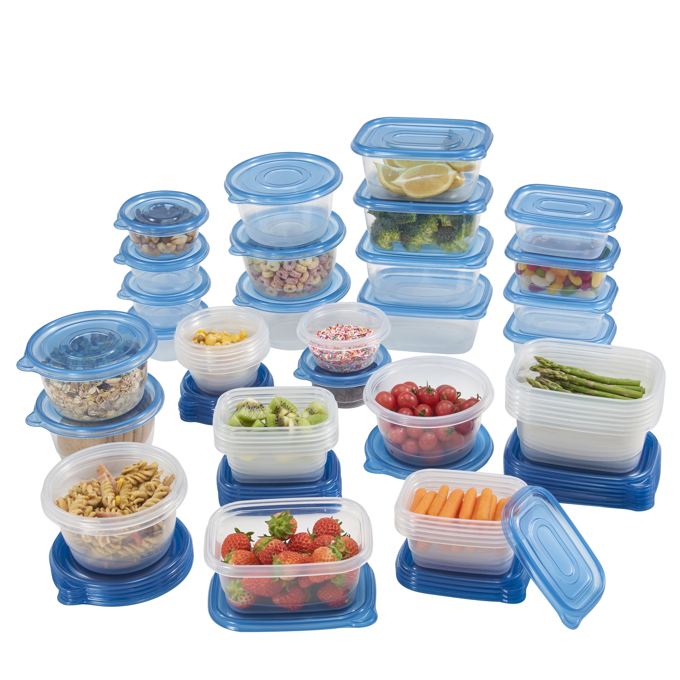 Mainstays 92 Piece Food Storage Variety Value Set, Blue Lids