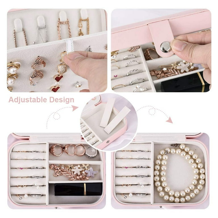 SkyAuks Jewelry Box, Women Portable Travel Jewelry Organizer Box Makeup Cosmetic Case Storage Bag for Necklace Chain Bracelet Watch Earring Mirror, Women's