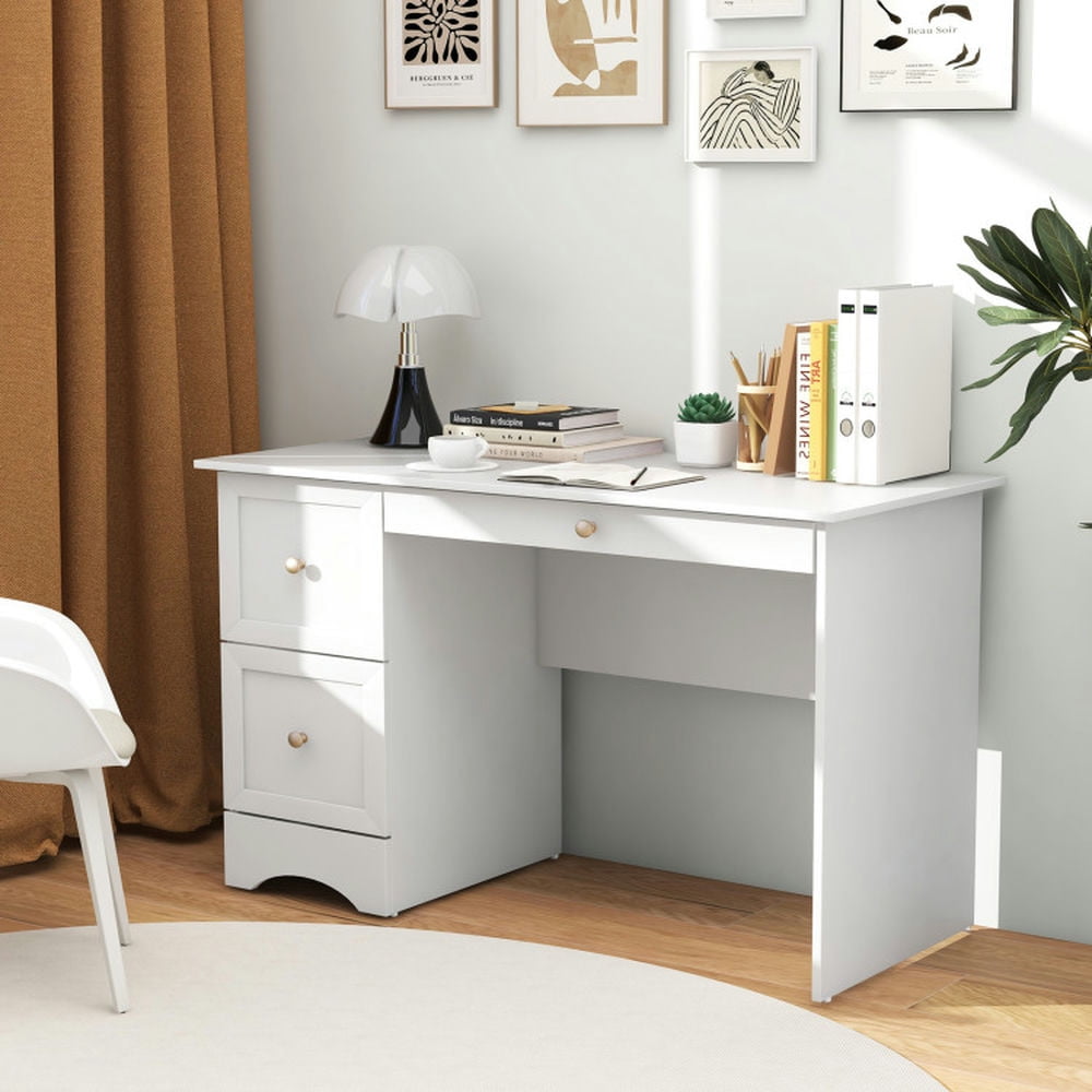 Demi Bonn Wooden Computer Desk Workstation with 3 Drawers for Home and Office Desk Study Writing Table, White