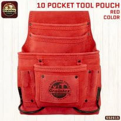Graintex SS2615 :: 10 POCKET NAIL & TOOL POUCH RED COLOR SUEDE LEATHER