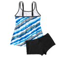 thumbnail image 4 of Wyobmus Women Modest Tankini Swimsuit Tummy Control Vintage Stripe Printed Swimwear Two Piece Bathing Suits Double Spaghetti Straps Swim Tank Top With Boyshorts B-Blue, 4 of 5