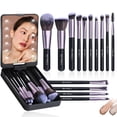thumbnail image 1 of Set de Brochas de Maquillaje, 14 Piezas, con Espejo LED Recargable, Port&aacute;til, Negro (Negro), 1 of 6