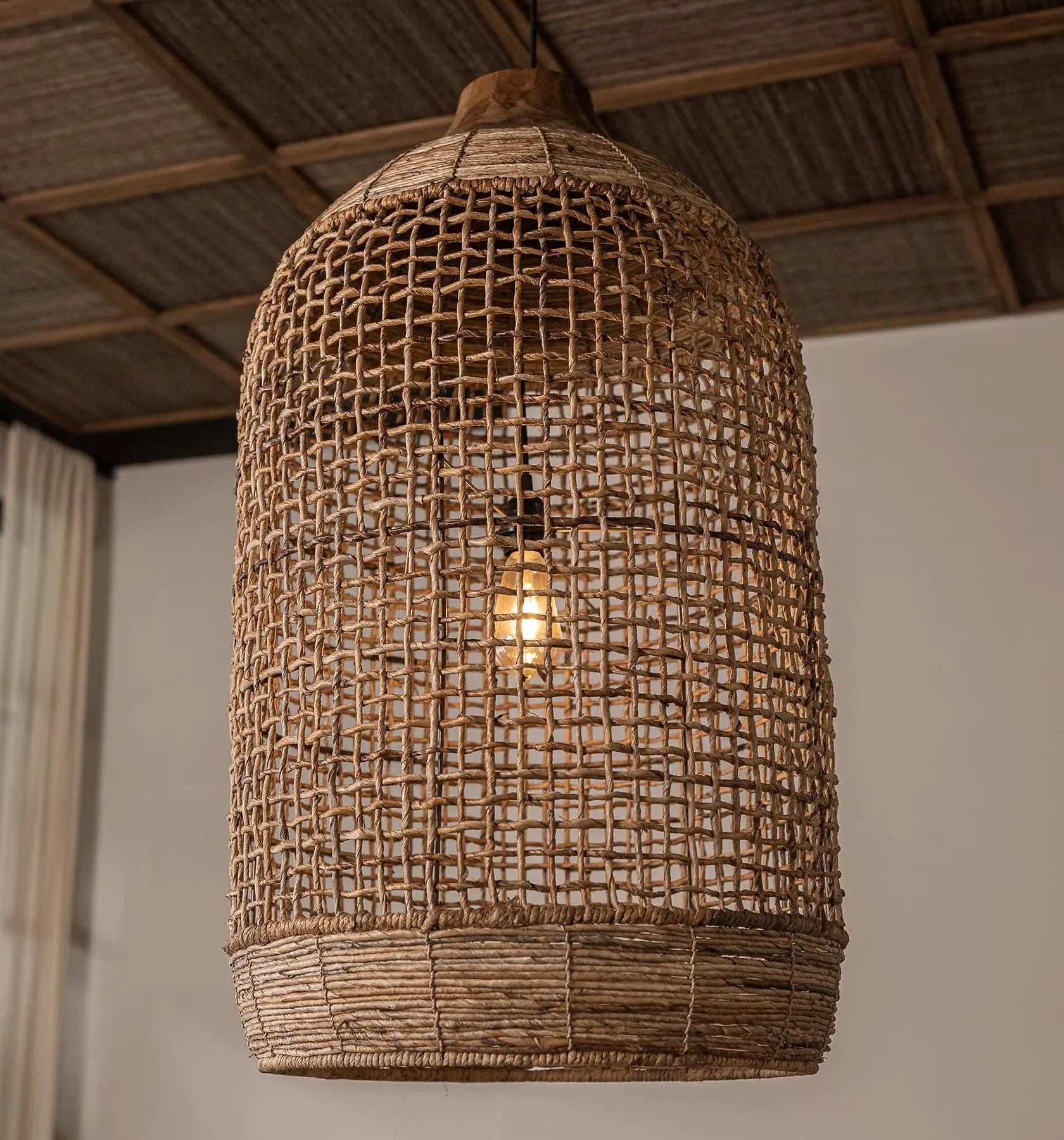 LittleGlovo Oversize Wabi-sabi Kitchen Island Light Large Rattan Pendant Light Fixtures