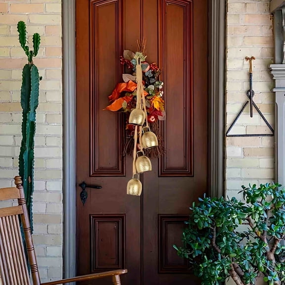 Decorative Bells, Christmas Decor, Huangma Hanging Rope Metal Decorative Bull Bells, 4-Piece Set of Harmonious Bells, Vintage Handmade Rustic Lucky Christmas Cow Bells