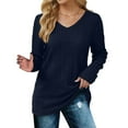 thumbnail image 3 of Timegard Tops for Women Long Sleeve V Neck Slim Blouse Solid Color Casual Comfy Mid Long Tops Fall, 3 of 7