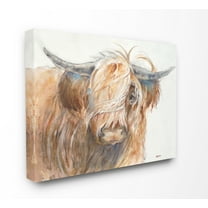 The Stupell Home Decor Collection Brown Horned Bull with Wind Swept Long Hair Painting Oversized Stretched Canvas Wall Art, 24 x 1.5 x 30