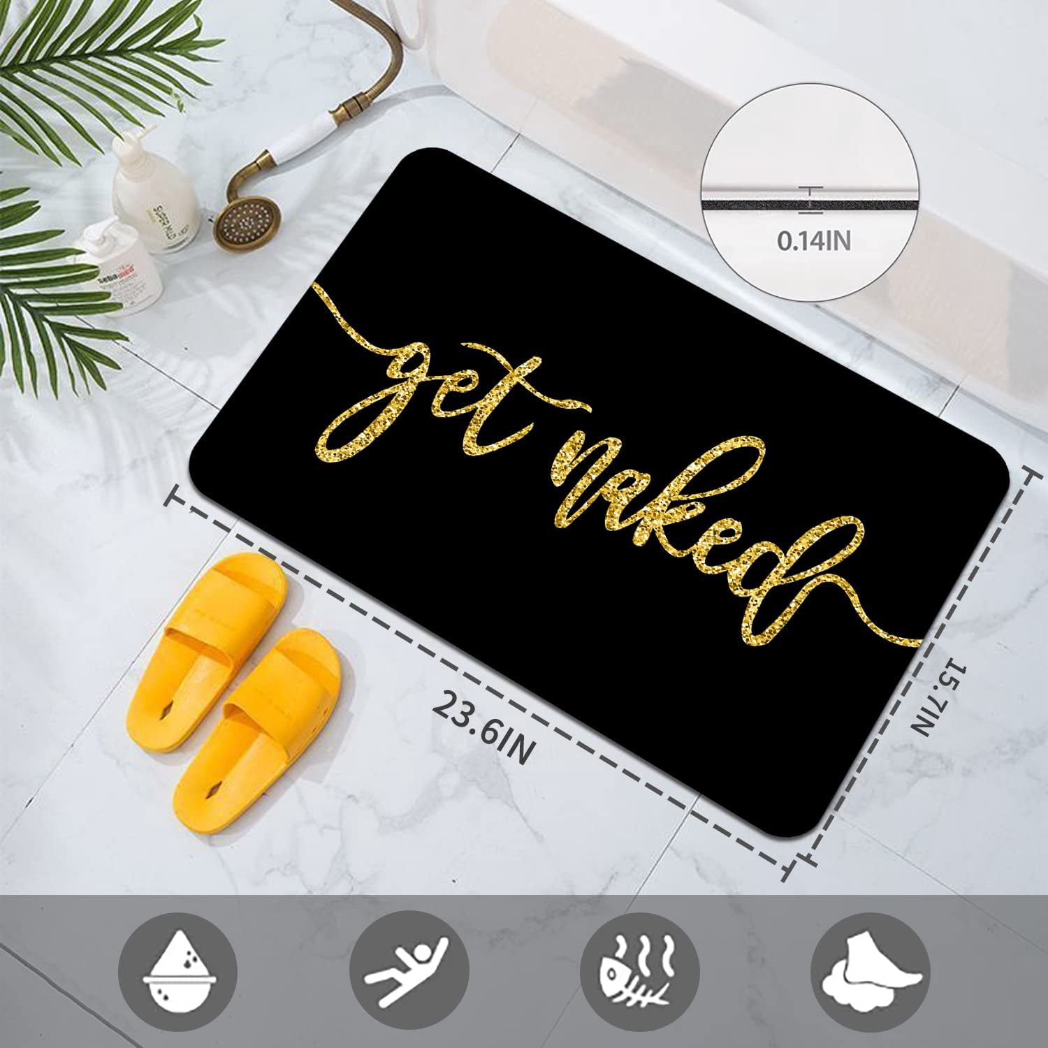 Black Quick Dry Bath Mat, Funny Get Naked Bathroom Rugs Small fit Under Door Bathroom Floor Mats Absorbent Non-Slip for Bathtub, Shower Room, Sink 15.7"x23.6"\u2026