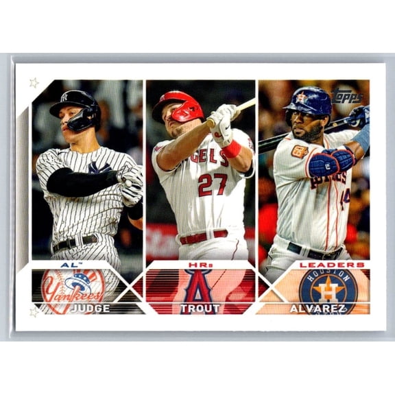 Near Mint 2023 Topps AL HR Leaders Aaron Judge Mike Trout Yordan Alvarez #246 Baseball Card