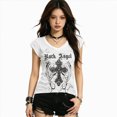 thumbnail image 4 of Women Y2K Grunge Vintage Graphic Tees V-Neck Short Sleeve Slim Fit T-Shirt Emo Clothes for Teen Young Girls 2000s Streetwear Beige Size L, 4 of 9