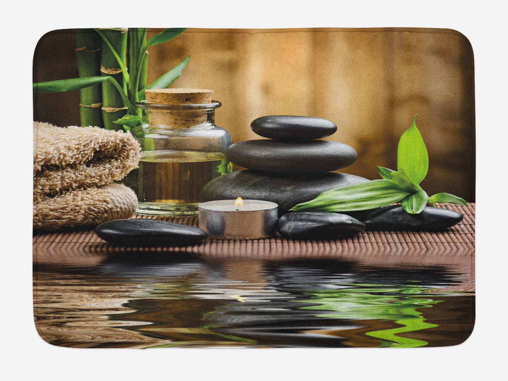 Spa Bath Mat, Asian Zen Massage Stone Triplets with Herbal Oil and