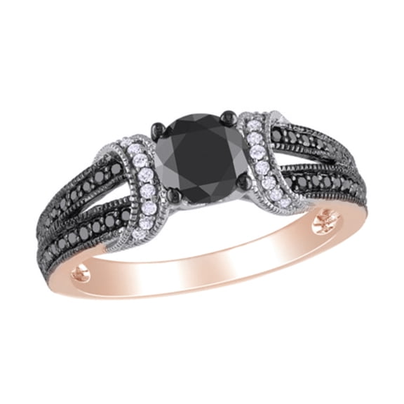 AFFY Black & White Natural Diamond Collar Ring In 10k Rose Gold (1 Cttw)