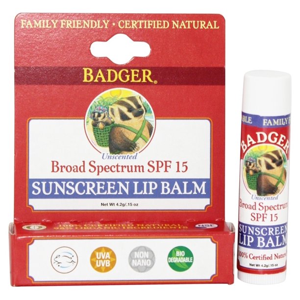 Badger Sunblock Lip Balm Water Resistant 15 SPF 0.15 oz.