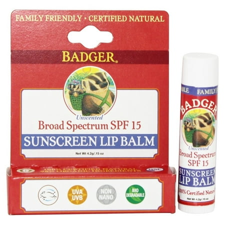 Badger - Sunblock Lip Balm Water Resistant 15 SPF -...