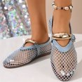 thumbnail image 2 of Rokment Womens Buckles Fishnet Ballet Flat Mary Jane Slip on Dressy Shoes Summer Fall Fashion Retro Mesh Closed Toe Comfortable Walking No Heel Mules Loafers Sandals Blue Size 8, 2 of 6