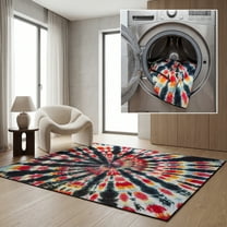 SAFAVIEH Painted Brush Nowell Novelty Area Rug, Black/Coral, 6'7" x 9'