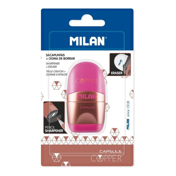Sacapuntas con Depósito y Goma Milan Capsule Copper Rosa SIN TAMAÑO