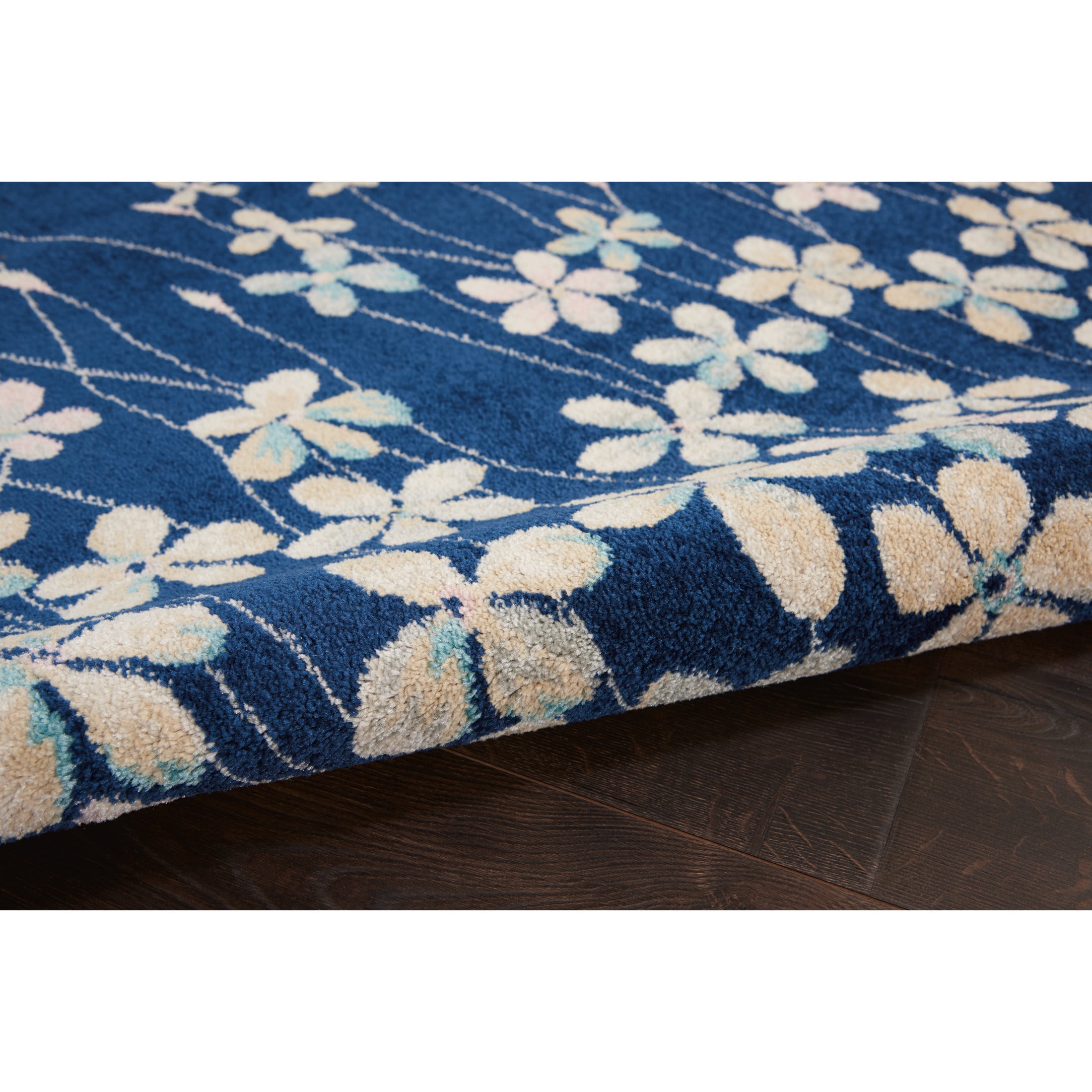 Serene Contemporary Floral Navy 6' x 9' Area Rug, (6' x 9')