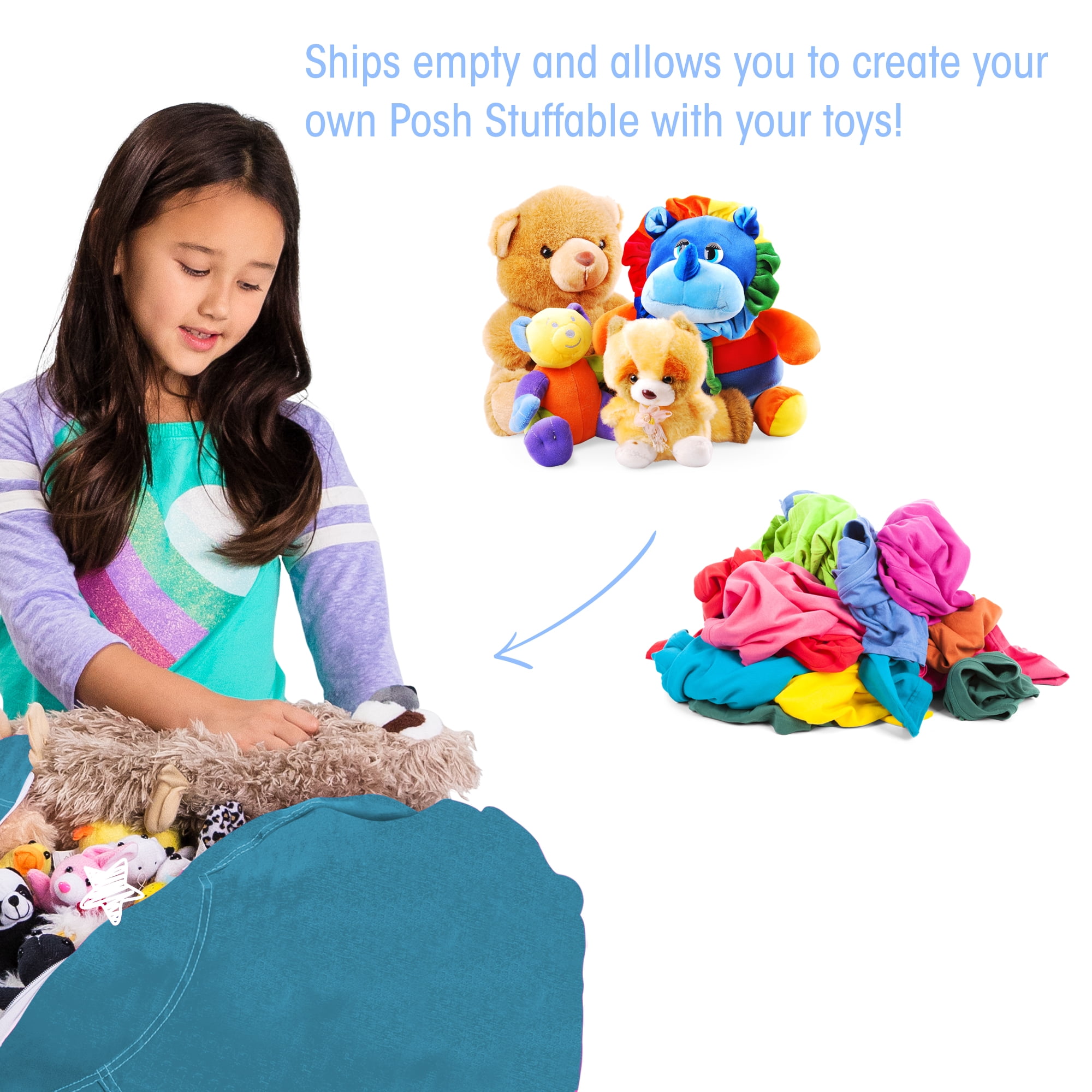 Posh Creations Bean Bag Stuffable Cover - Toy Organizer, Soft Cover, Kids, 2.25 ft, Heather Teal