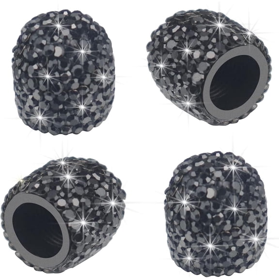 chasenew Black Bling Valve Stem Caps Sparkling Handmade Cry-stal Rhine-Stone Universal Car Tire Valve Caps Chrome Wheel Caps Attractive Dustproof Bling Car/Bike/Motor-Cycle Accessories - Black