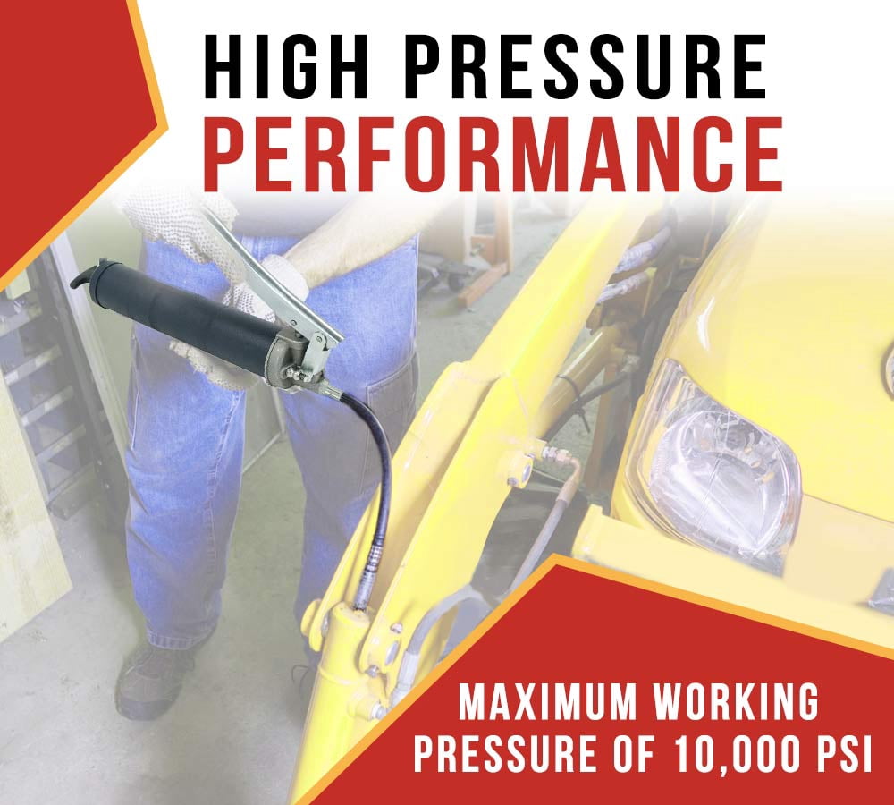 4 Pack Lever Action Grease Gun Heavy Duty Maximum Pressure - 10,000 PSI with 18-inch Whip Hose - Aluminium Cast Head - Capacity 16 oz Bulk/ 14oz Cartridge