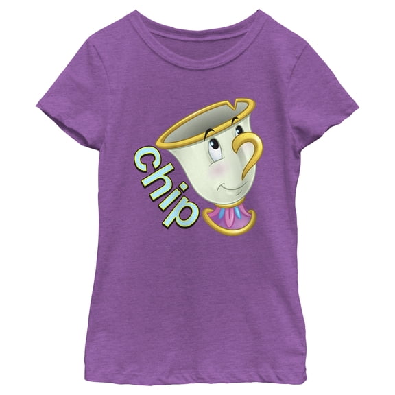 Girl's Beauty and the Beast Chip Large Portrait Graphic Tee Purple Berry Medium