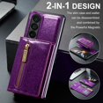 thumbnail image 6 of Nalacover Zipper Wallet Case for Samsung Galaxy Z Fold 4 with Card Slots Holder Magnetic Kickstand, 2 in 1 Design Luxury Shining PU Leather Shockproof Anti-Scratch Cover for Galaxy Z Fold4, Purple, 6 of 9