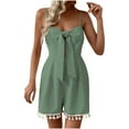 thumbnail image 3 of QATAINLAV Womens Summer Sleeveless Twist Front Jumpsuits Solid Color Waffle Knit Romper Casual Wide Leg Rompers, Green, M, 3 of 10