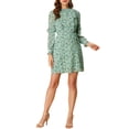 thumbnail image 6 of INSPIRE CHIC Women's Floral Tie Waist Long Sleeve Ruffle Chiffon Dress L Green, 6 of 8