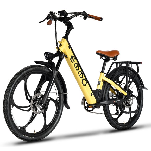 EMMO VMO Pro Electric Bike - Step Thru Ebike Scooter 500W - UL 2849 Certified - 48V17.5Ah Battery - Yellow - 7-Speed Shift Gear