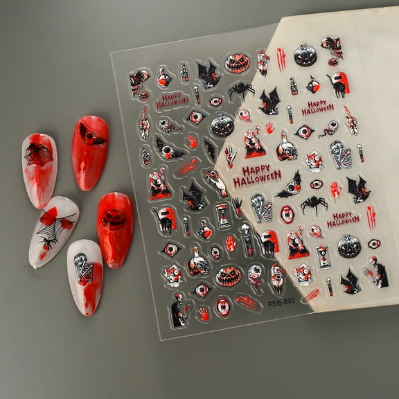 Yoyauz 2PCS Halloween Nail Stickers Self-Adhesive Diy Nail Stickers With Halloween Party Nail Decoration Stickers