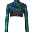 thumbnail image 4 of Hansber Kids Girls Cheerleading Sequin Rhinestones Crop Top Jazz Hip Hop Dance Shirt for Stage Performance Green 10, 4 of 6